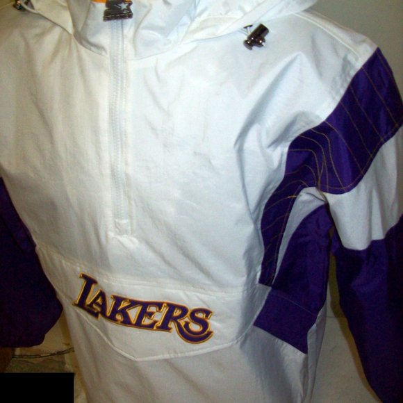 LOS ANGELES LAKERS STARTER Hooded Half Zip Jacket WHITE 2X - Picture 7 of 13